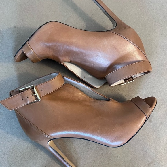 Vince Camuto Kalisi Brown Buttery Soft Leather Peep Toe High Heel Strap Boots - Picture 3 of 9
